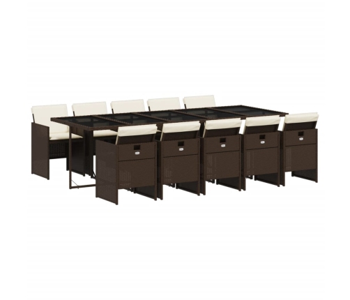 Set comedor de jardín 11 pzas y cojines ratán sintético marrón