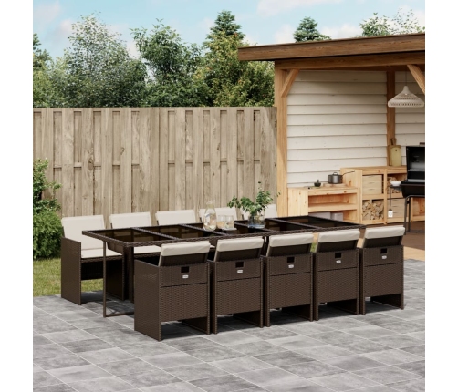 Set comedor de jardín 11 pzas y cojines ratán sintético marrón