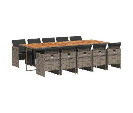 Set de comedor de jardín 11 pzas y cojines ratán sintético gris