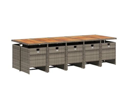 Set de comedor de jardín 11 pzas y cojines ratán sintético gris
