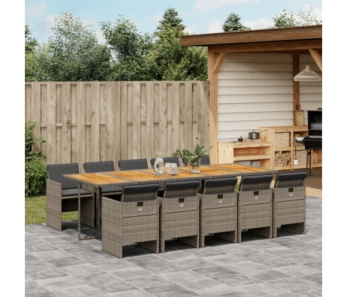 Set de comedor de jardín 11 pzas y cojines ratán sintético gris