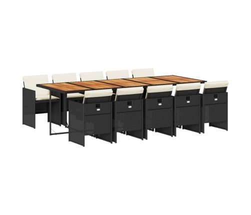 Set de comedor jardín 11 pzas con cojines ratán sintético negro
