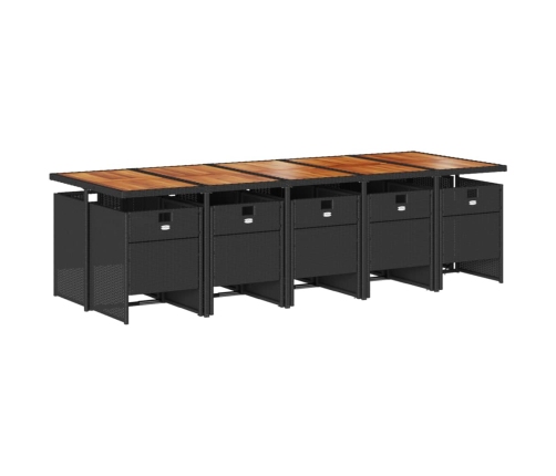 Set de comedor jardín 11 pzas con cojines ratán sintético negro