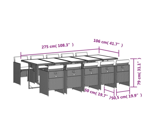 Set de comedor jardín 11 pzas con cojines ratán sintético negro