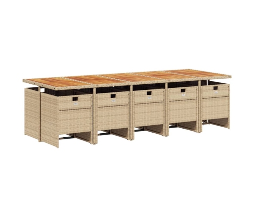 Set comedor de jardín 11 pzas con cojines ratán sintético beige