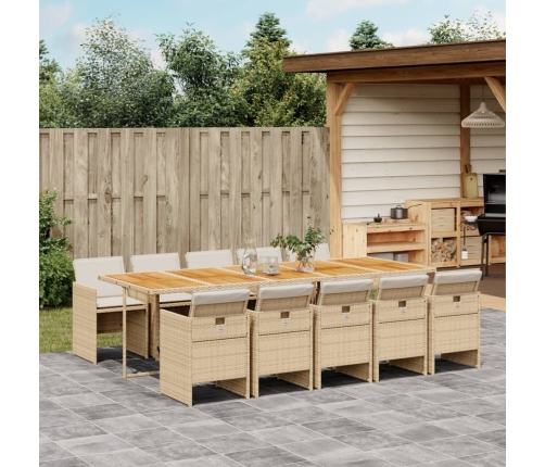 Set comedor de jardín 11 pzas con cojines ratán sintético beige