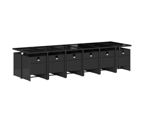 Set comedor de jardín con cojines 13 pzas ratán sintético negro