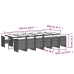 Set comedor de jardín con cojines 13 pzas ratán sintético negro