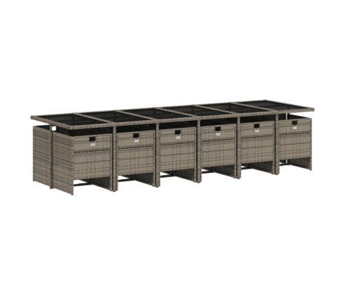 Set comedor de jardín con cojines 13 pzas ratán sintético gris