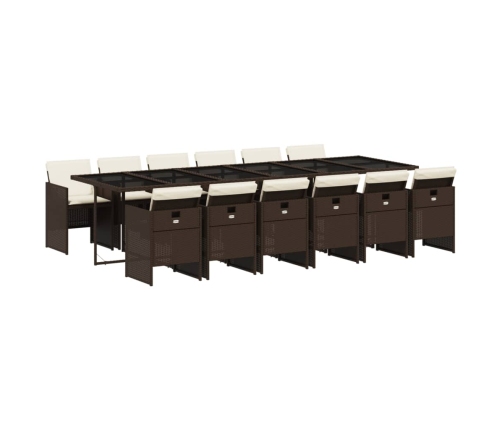 Set muebles de jardín 13 pzas y cojines ratán sintético marrón