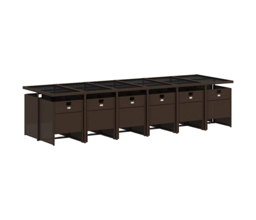 Set muebles de jardín 13 pzas y cojines ratán sintético marrón