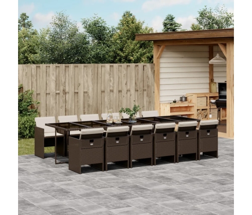 Set muebles de jardín 13 pzas y cojines ratán sintético marrón