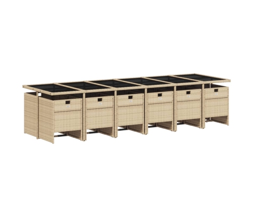 Set comedor de jardín con cojines 13 pzas ratán sintético beige