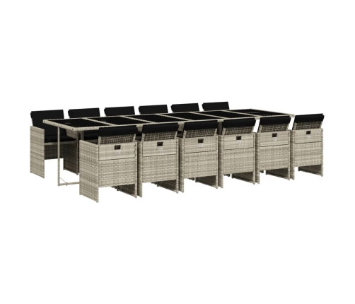 Set comedor jardín y cojines 13 pzas ratán sintético gris claro
