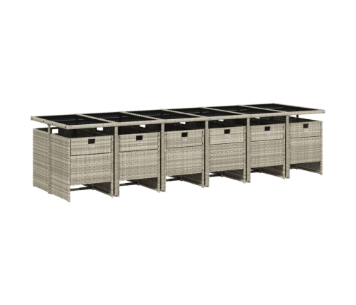 Set comedor jardín y cojines 13 pzas ratán sintético gris claro