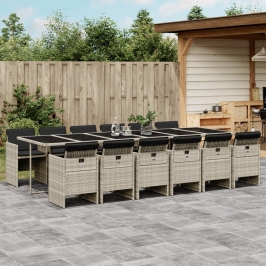 Set comedor jardín y cojines 13 pzas ratán sintético gris claro