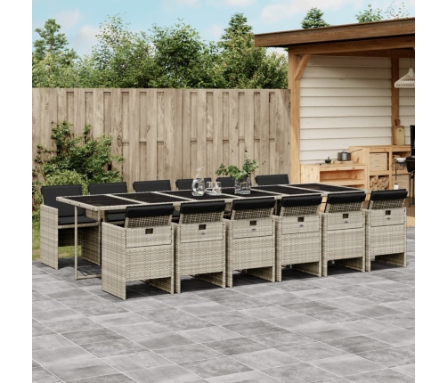Set comedor jardín y cojines 13 pzas ratán sintético gris claro