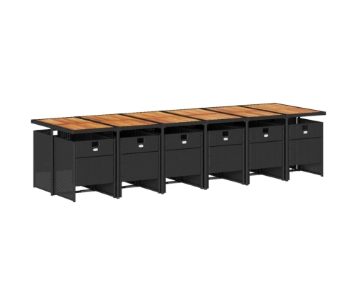 Set comedor de jardín con cojines 13 pzas ratán sintético negro