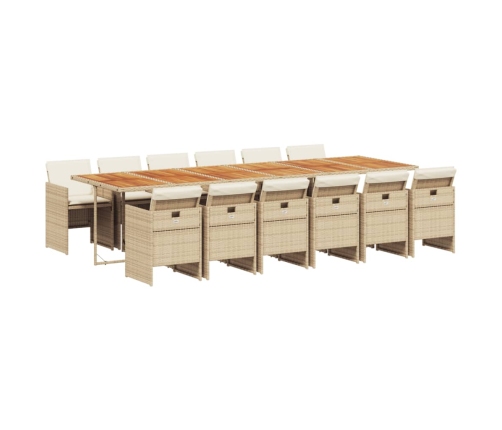 Set comedor de jardín con cojines 13 pzas ratán sintético beige
