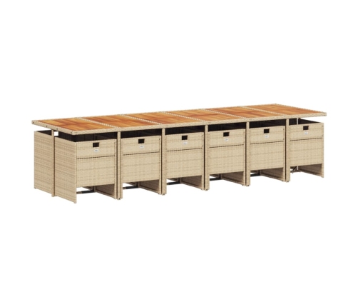 Set comedor de jardín con cojines 13 pzas ratán sintético beige