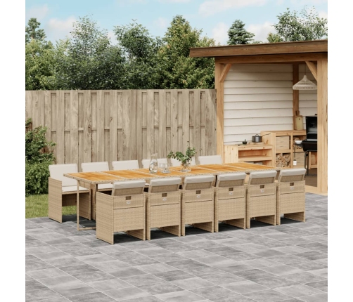 Set comedor de jardín con cojines 13 pzas ratán sintético beige