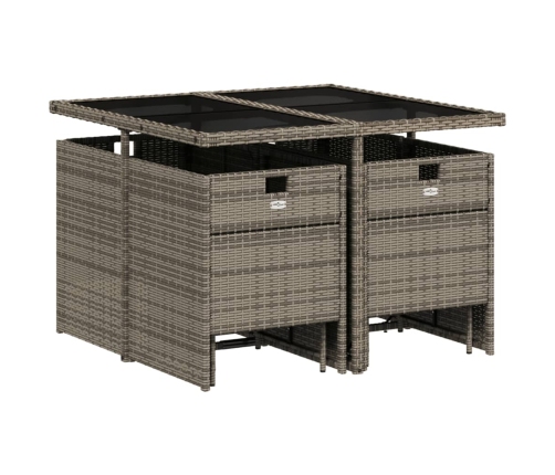 Set comedor jardín 9 pzas y cojines ratán sintético gris
