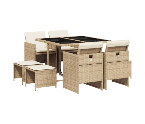 Set comedor de jardín 9 pzas con cojines ratán sintético beige