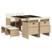 Set comedor de jardín 9 pzas con cojines ratán sintético beige