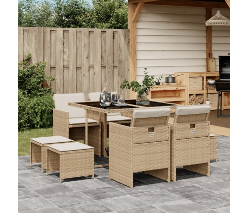 Set comedor de jardín 9 pzas con cojines ratán sintético beige