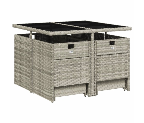 Set comedor de jardín 9 pzas cojines ratán sintético gris claro
