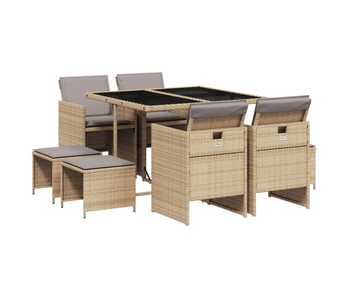 Set comedor de jardín 9 pzas con cojines ratán sintético beige
