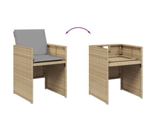 Set comedor de jardín 9 pzas con cojines ratán sintético beige