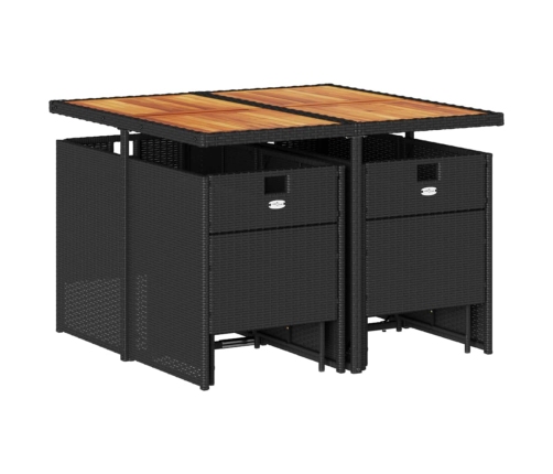 Set de comedor de jardín 9 pzas y cojines ratán sintético negro