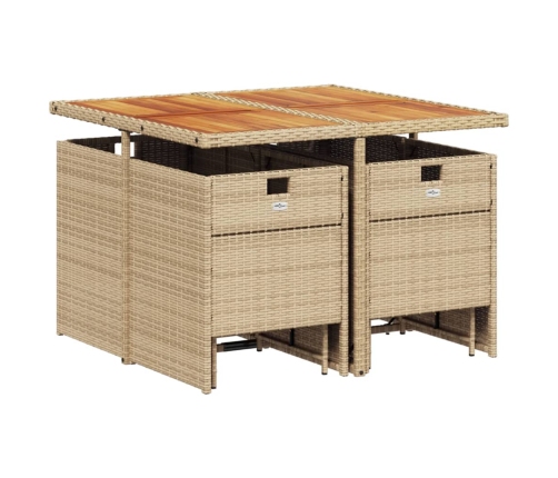 Set comedor de jardín 9 pzas con cojines ratán sintético beige
