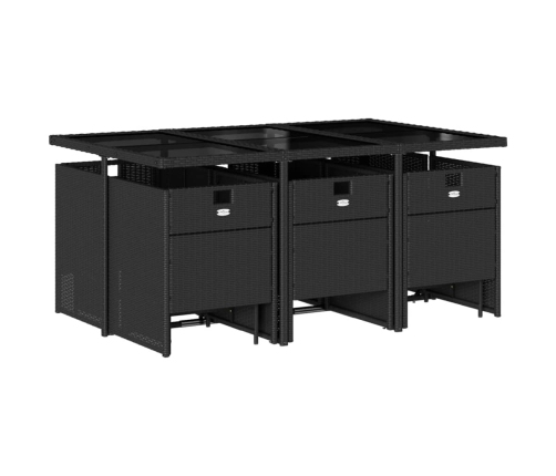 Set de comedor jardín 11 pzas con cojines ratán sintético negro
