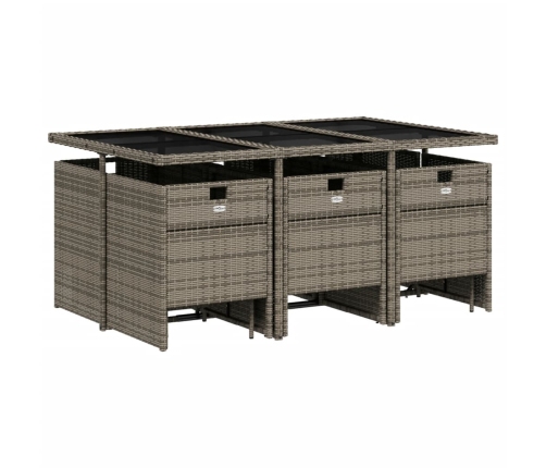 Set de comedor de jardín 11 pzas y cojines ratán sintético gris