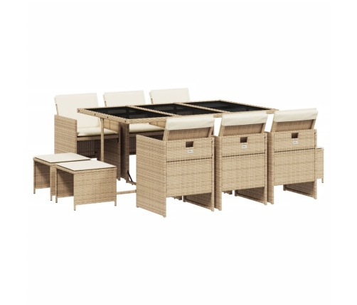 Set comedor de jardín 11 pzas con cojines ratán sintético beige
