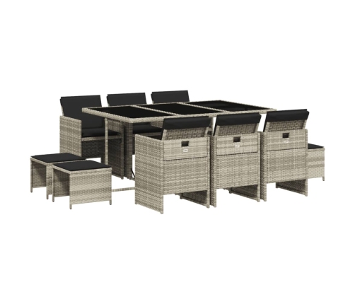 Set de comedor de jardín 11 pzas y cojines ratán sintético gris