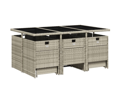 Set de comedor de jardín 11 pzas y cojines ratán sintético gris