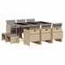 Set comedor de jardín 11 pzas con cojines ratán sintético beige