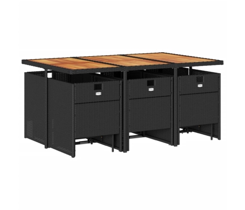Set de comedor jardín 11 pzas con cojines ratán sintético negro