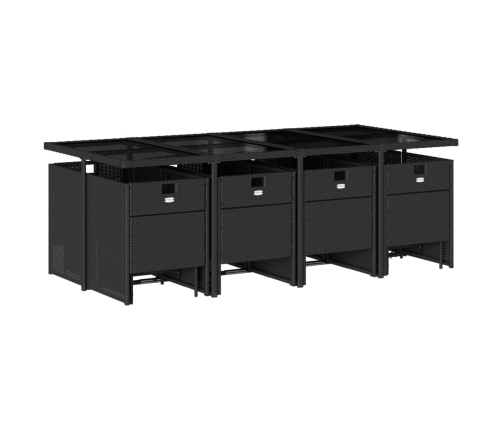 Set comedor de jardín con cojines 13 pzas ratán sintético negro