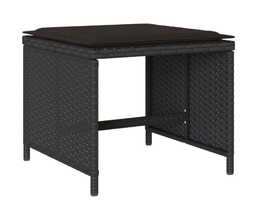 Set comedor de jardín con cojines 13 pzas ratán sintético negro