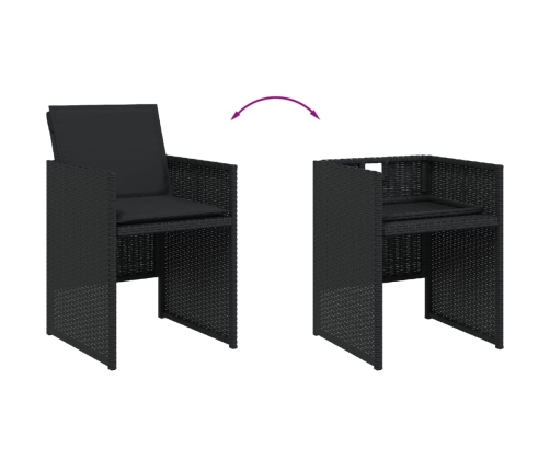 Set comedor de jardín con cojines 13 pzas ratán sintético negro