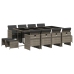 Set comedor de jardín con cojines 13 pzas ratán sintético gris