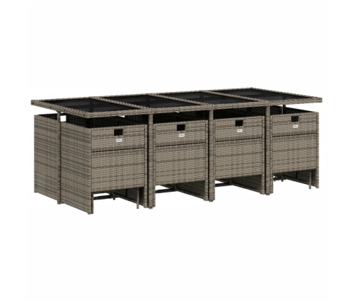 Set comedor de jardín con cojines 13 pzas ratán sintético gris