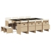 Set comedor de jardín con cojines 13 pzas ratán sintético beige