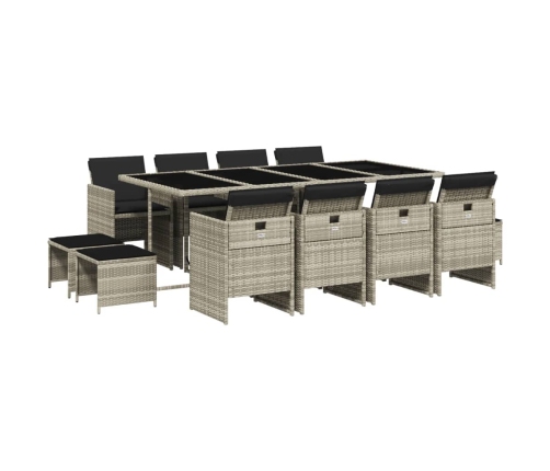 Set comedor jardín y cojines 13 pzas ratán sintético gris claro