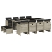 Set comedor jardín y cojines 13 pzas ratán sintético gris claro