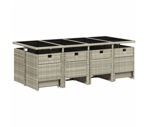 Set comedor jardín y cojines 13 pzas ratán sintético gris claro